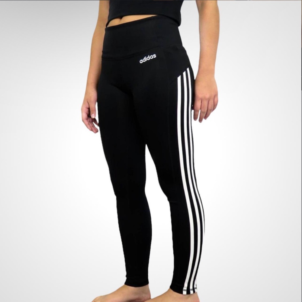 Black Adidas Leggings With White Stripes